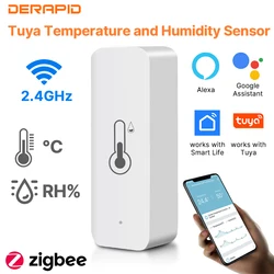 ZigBee-Sensor inteligente de temperatura y humedad, dispositivo de seguridad para el hogar, funciona con batería, WiFi, funciona con Google Home, fácil configuración