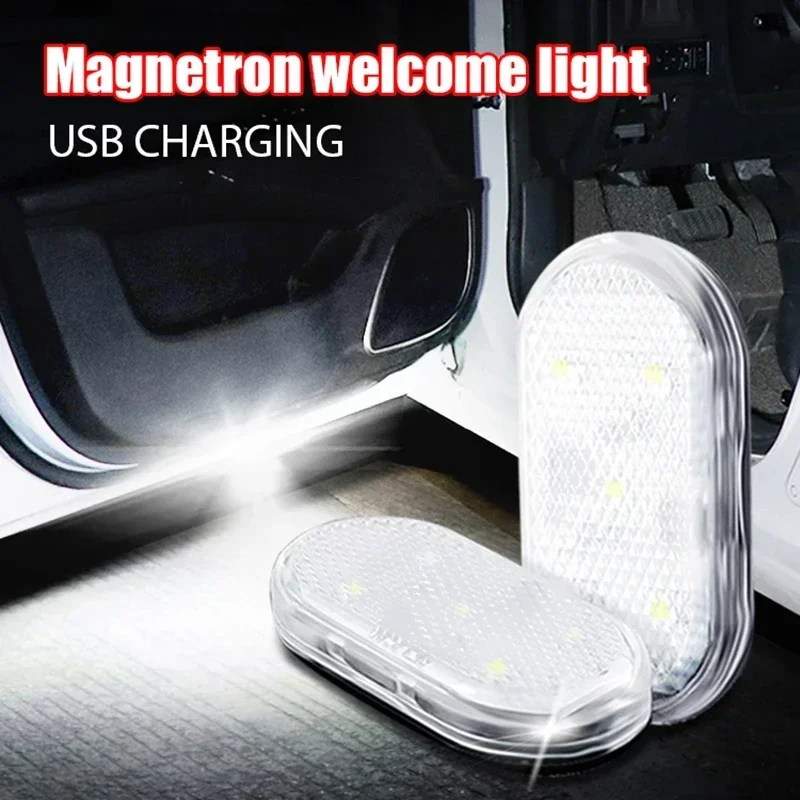 1PCS Car Led Welcome Light Magnetic Control USB Charging Auto Open Door Safe Anti-collision Signal Lamp
