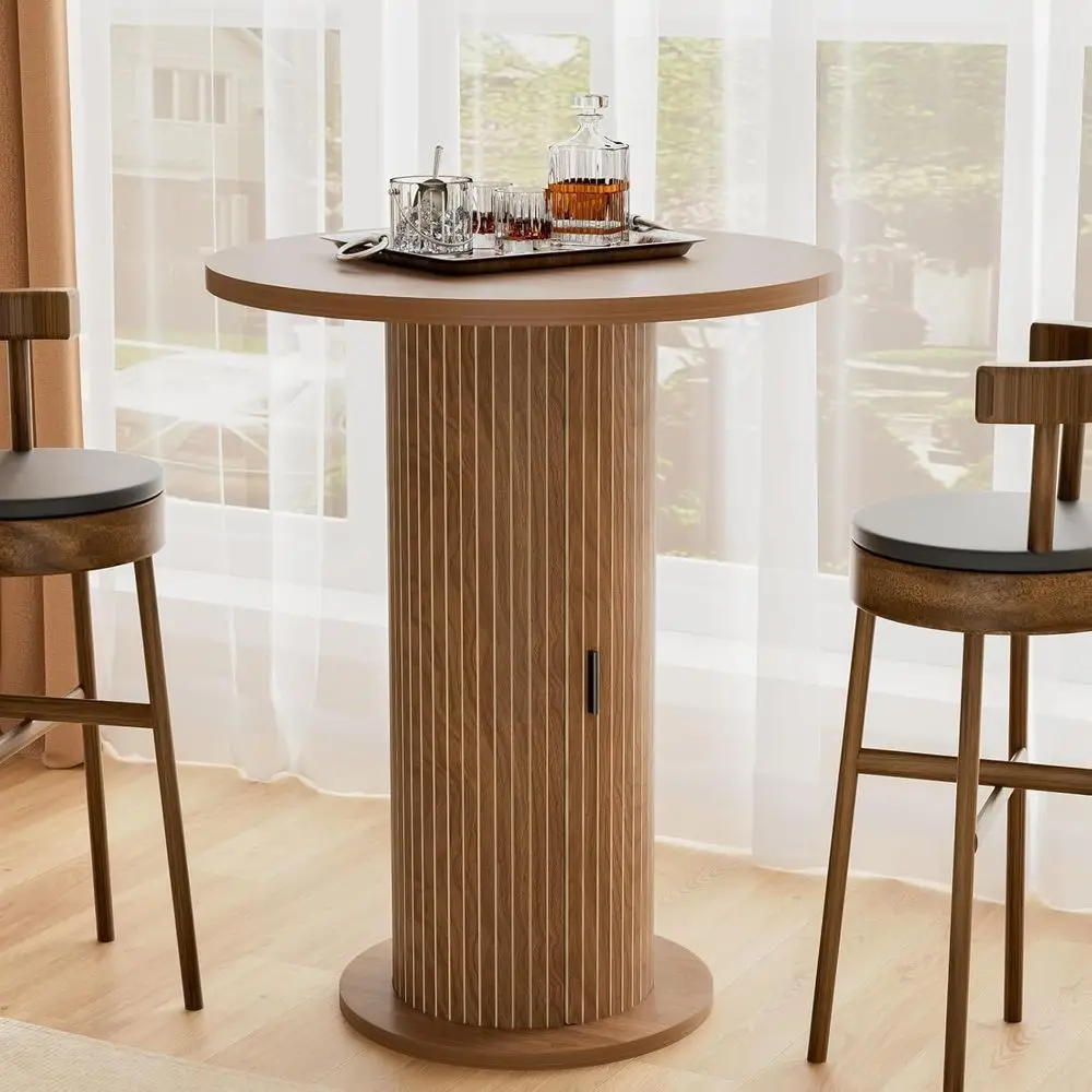 ar Tale with Storaand Sliding Door, 39.4” H 31.5” W Small Round Kitchen Tale, Home ar High Top Cocktail Tale or Kitchen, Coee ar