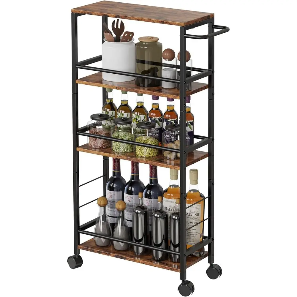 

4-Tier Rolling Kitchen Storage Cart, Narrow Space-Saving Utility Cart for Kitchen, Dining, Living Room, and Home Office