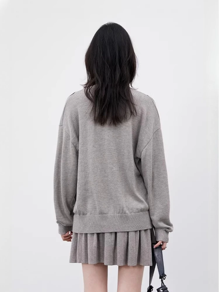 CHIC VEN Women Knitted Sweater Loose Casual V-neck Diamond Grid Jacquard Female Knitwear Pleated Skirt Set Spring Autumn 2026