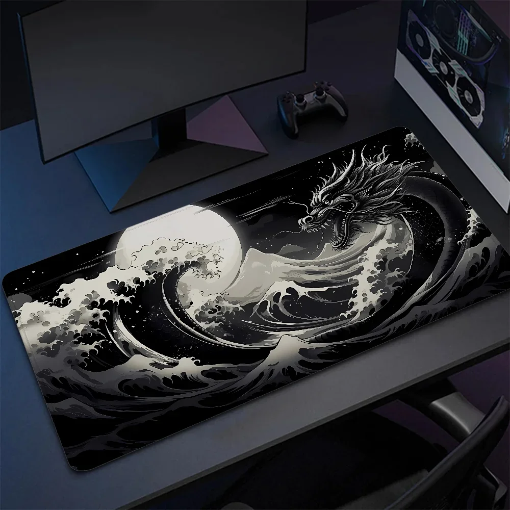 

BLACK JAPANESE DRAGON Xxl Mouse Pad 900x400 Mousepad Gamer Pc Cabinet Desk Mat Gaming Accessories Keyboard Office Mats Large Rug