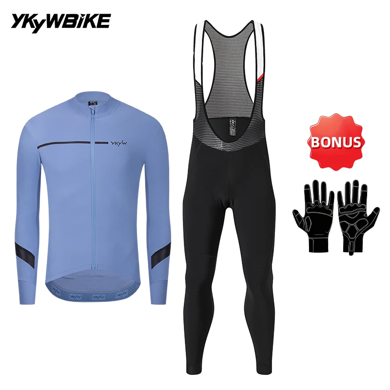 YKYWBIKE Herren-Radsportbekleidung Winter 10-20 ° C Fahrrad-Sets Rennrad-Latzhose Anzug Langarm-Radtrikot Kleidung – Detail 22