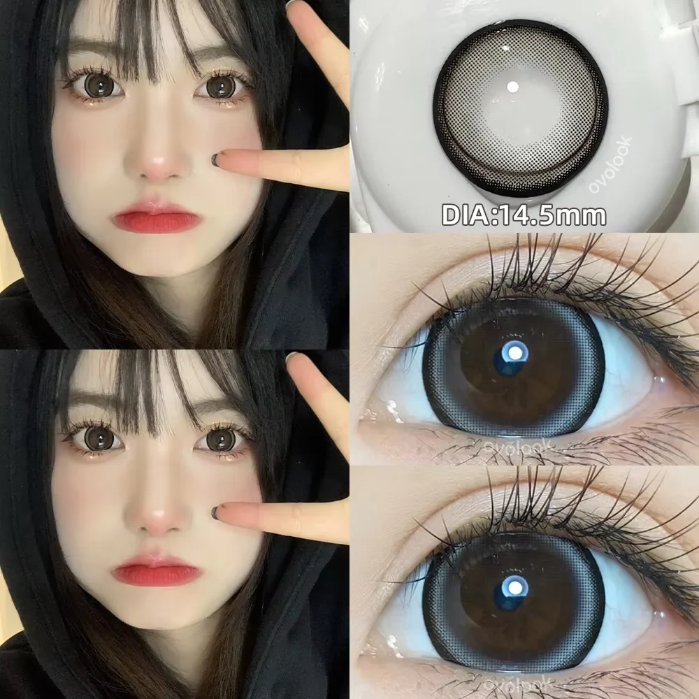 OVOLOOK-10 Colors Colored Contact Lenses for Eyes with Diopters Prescription Lenses for Myopia Natural Big Diameter Lens 1 Pair