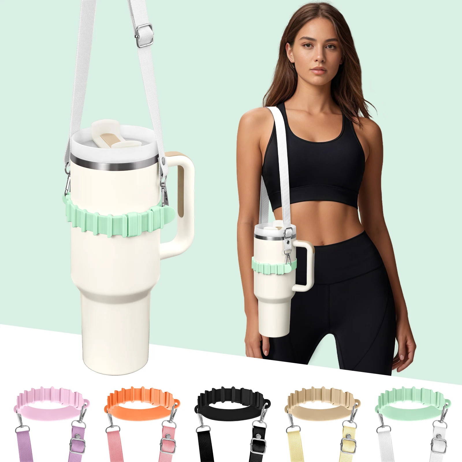 Eary Silicone Portable Water Bottle Carry Strap Handle Adjustable Water Cup Handle Ring Water Cup Handle Strap Cup  Accessories