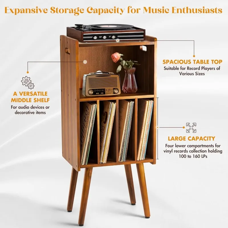 Wooden CD storage rack with power socket and USB charging record player shelf dining room living room bedside table kitchen use