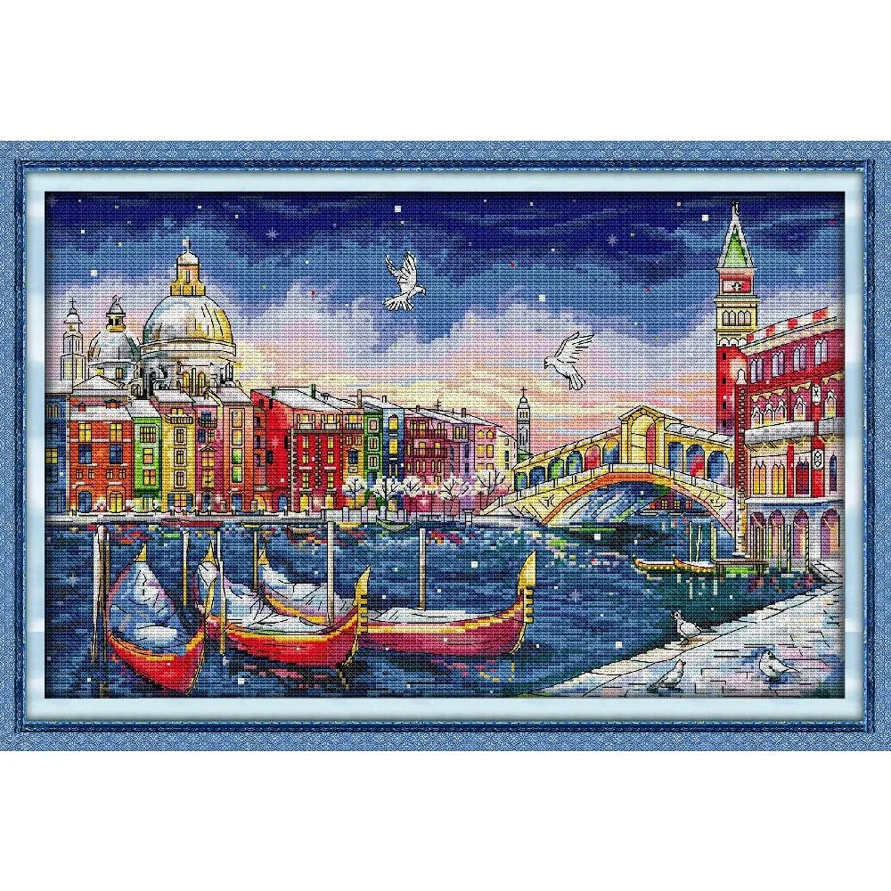 

Joy Sunday-Pre-printed Cross Stitch Kit, DIY Easy Pattern, Aida 14, 11CT Stamped Fabric Embroidery Set-Venice Christmas