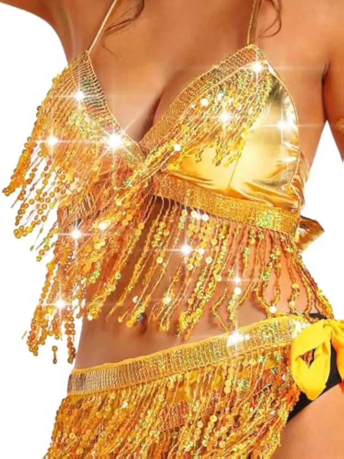 Traje de dança do ventre feminino sutiã de lantejoulas borla superior com peito festa clube usar sutiã topo