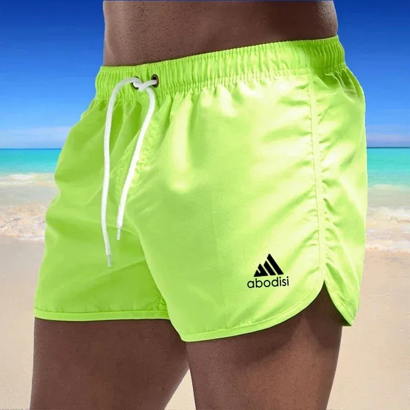 2024 New Men's Beach Shorts Quick Dry Material Fitness Shorts Summer Swim Trunks Casual Sports Shorts Male Swimming Board Shorts