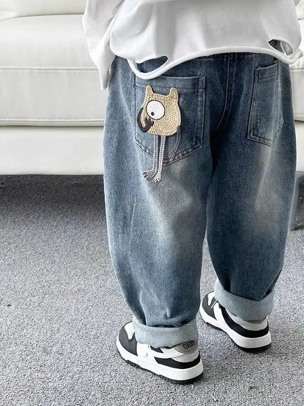 Calça Jeans Slim Fit Fina para Meninos, Moda Infantil, Roupa de Início de Outono, Calça Comprida de Fibra de Poliéster, Nova ...