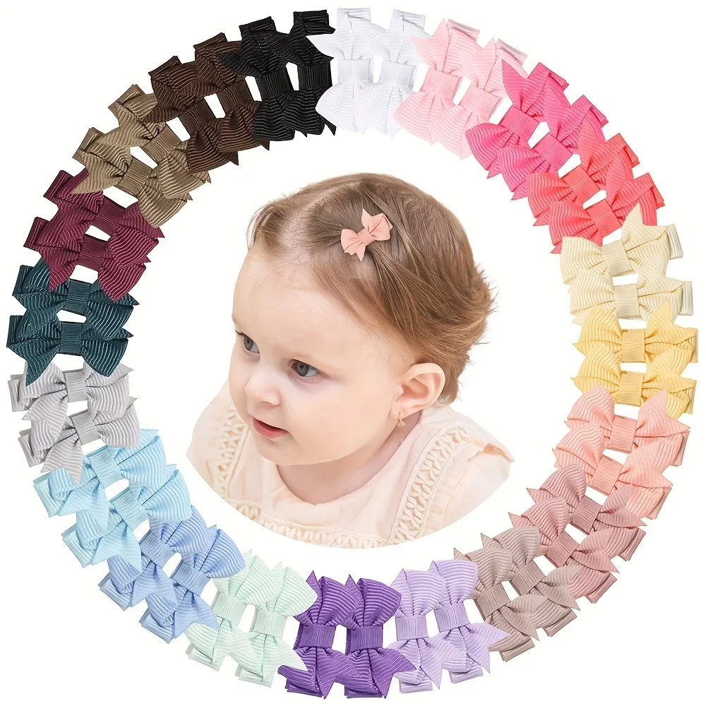 

40pcs Baby Girls Hair Clips Set Cute Mini Grosgrain Ribbon Solid Bow Hairpins Barrette 1.57'' Kids Hair Accessories