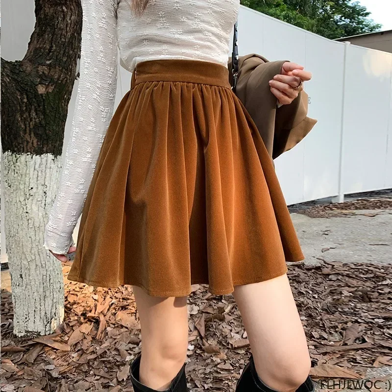 Winter Velvet Skirts New Design 2024 New Year Spring Japan Girls Chic Fashion Elastic Waist Mini Skirt