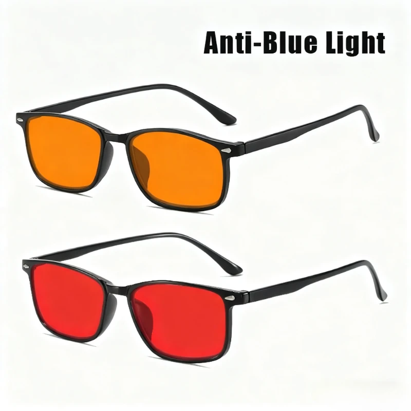

Fashionable Small Square Frame Plain Glasses Women's INS Style Orange & Red Lenses Blue Light Blocking Eyewear Men Goggles