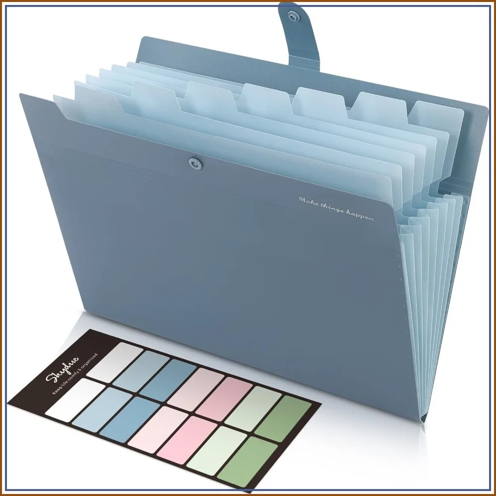 8-Pocket Expanding File Organizer with Labels, Portable Accordion Folder for Letter/A4, Blue