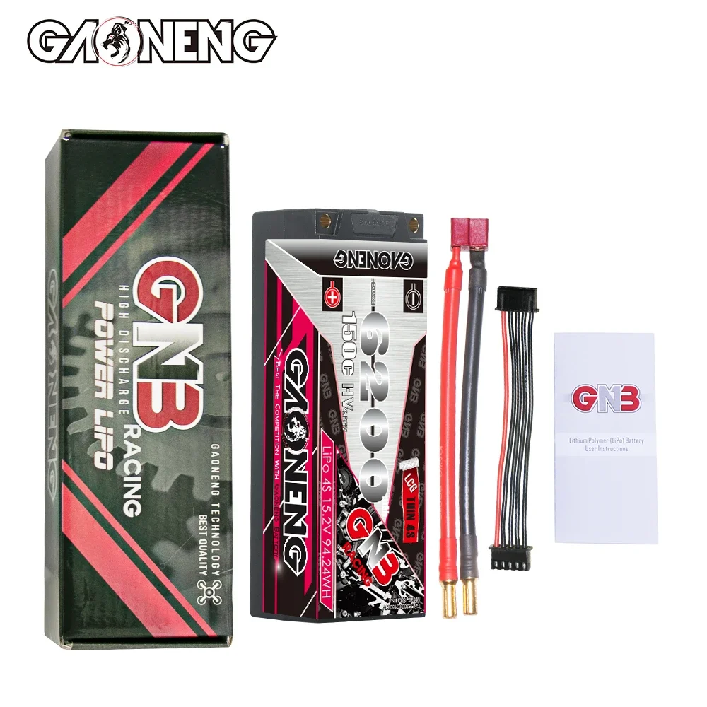 Gaoneng GNB 6200mAh 4S1P 15.2V 150C HV LCG Thin 4S Hardcase 5.0mm LiPo Battery Pack XT90 Plug For 1:8 1/8 RC Car Level Running