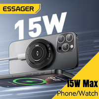 Essager 2-in-1 Magnetic Wireless Charger 15W With Holder Portable Fast Charging For iPhone 16 15 14 Pro Max iWatch Huawei Xiaomi
