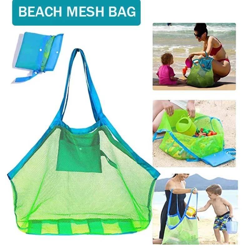 

Foldable Multicolor Large Mesh Beach Bag Portable Tote Convenient Hole Breathable Foldable Storage Swimming Large Beach Bag