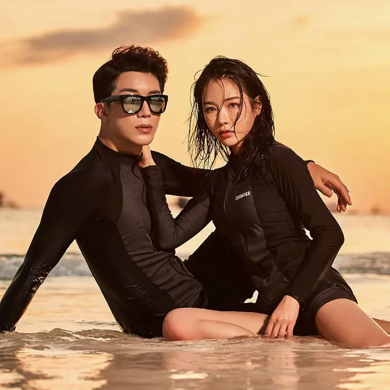 

2024 Couples Swimsuit New Korean Long Sleeve Multi Pieces Rash Guard Swimwear Bathing Suits Surfing Long Pant Dropship