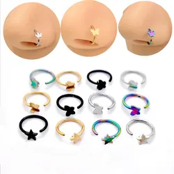 1Pc Surgical Steel Star Butterfly Crown Cartilage Helix Nose Ring Piercing Hoop Nostril Nose Studs Lip Ring Body Jewelry Earring