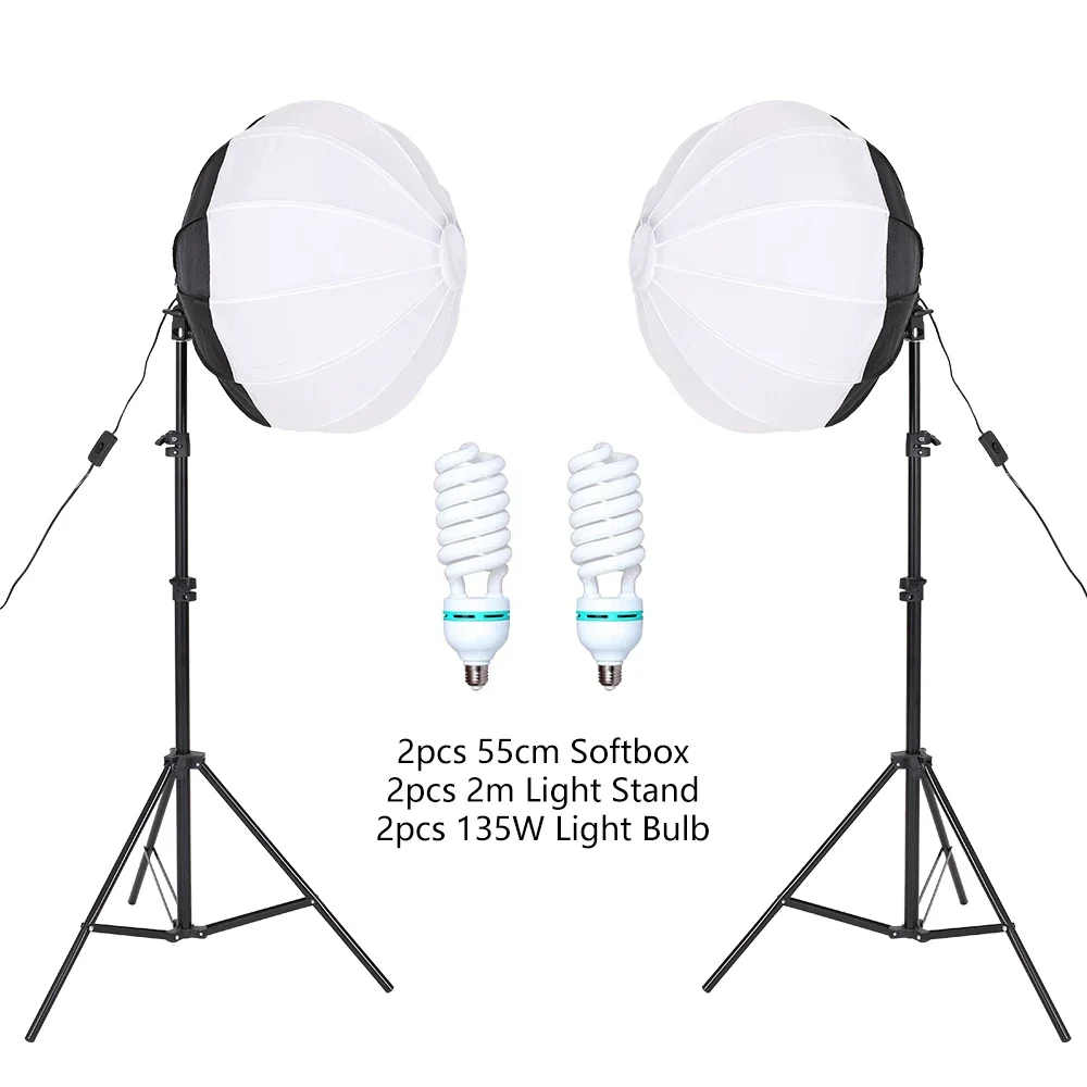 Diffusore di illuminazione Softbox a globo bianco SH da 55 cm per fotografia professionale Luce uniformemente distribuita con treppiede da studio da 2 m