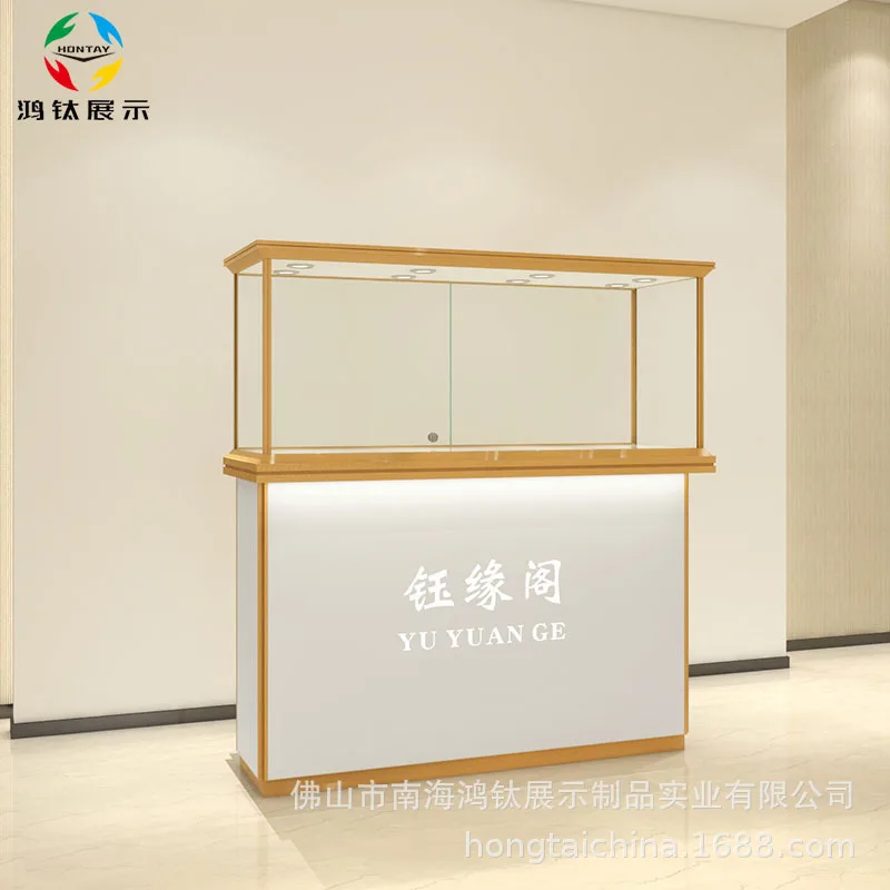 

Custom. Hong tempered glass jewelry display cabinet watch glasses display cabinet aluminum alloy Jade display counter