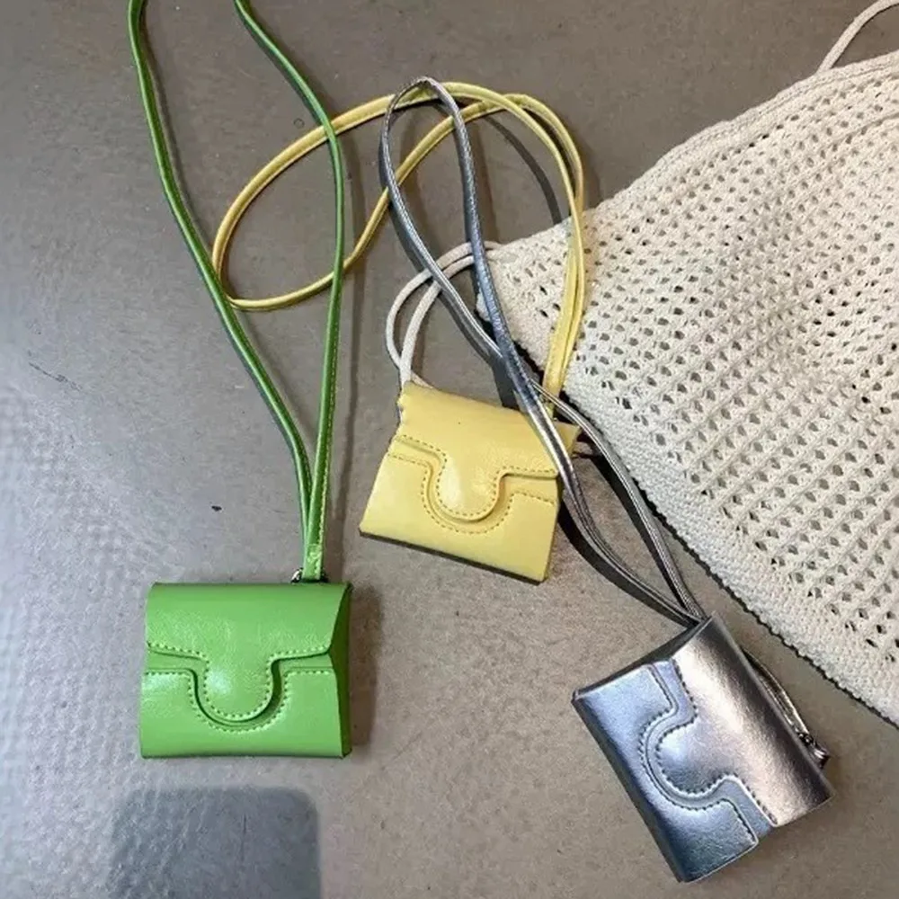 

Multifunctional Small Square Wallet PU Leather Solid Color Mini Headphone Bags Simple Durable Halterneck Coin Purse Female