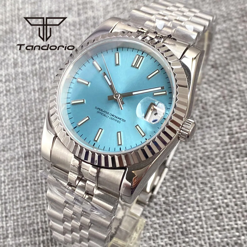 Tandorio Classic 36mm/39mm Steel NH35 Automatic Watch for Men Sunburst Dial Luminous Mechanical Wristwatch Sapphire Crystal Date