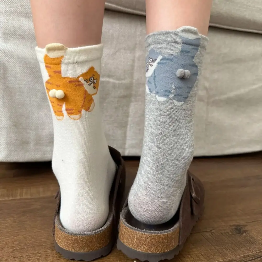

Comfortable Cat Egg Cotton Socks Sweat Absorbing Breathable Couples Sock Soft Cartoon Mid Tube Socks Casual Wear