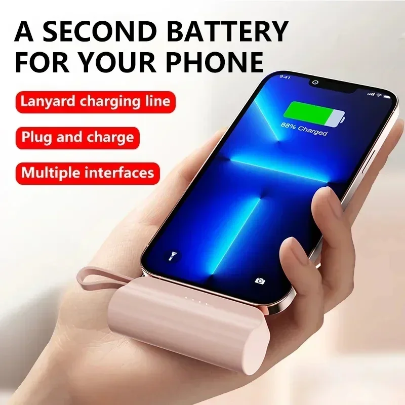 10000mah Mini Power Bank Lightning Type-C Portable Powerbank Phone Charger External Spare Battery For iPhone 13 15 Xiaomi 13 14