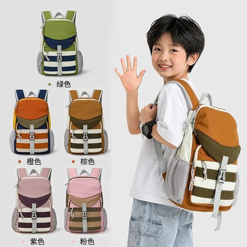 Stylish Color-Block Women's Casual Backpack Large Capacity Drawstring Men's Backpack Lightweight Nylon Travel Backpack Student S