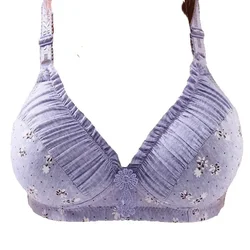Large Size Thin Section of Non-steel Ring Mom Bra Gathering Collects Vice Breasts Adjustable Printing Comfortable and Breathable