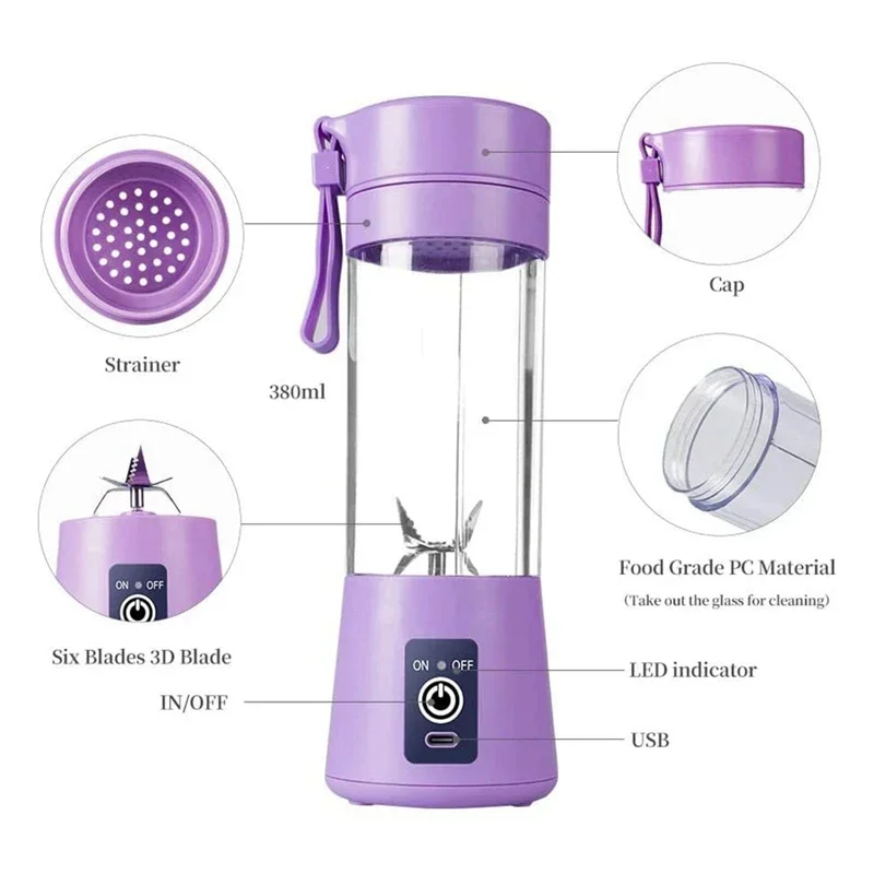 Portable Juicer Blender, USB Travel Juice Cup Baby Food Mixing Machince with Updated 6 Blades with Powerful Motor 4000mAh Rechar