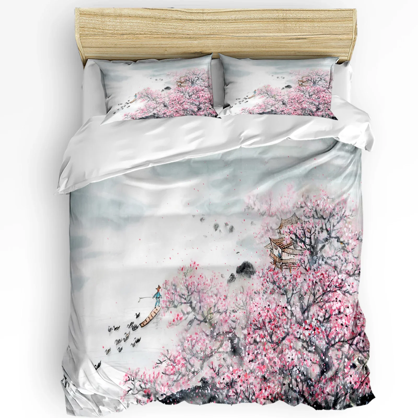 Plum Blossom Ink Painting Chinese Style 3pcs Bedding Set For Bedroom Double Bed Home Textile Duvet Cover Quilt Cover Pillowcase