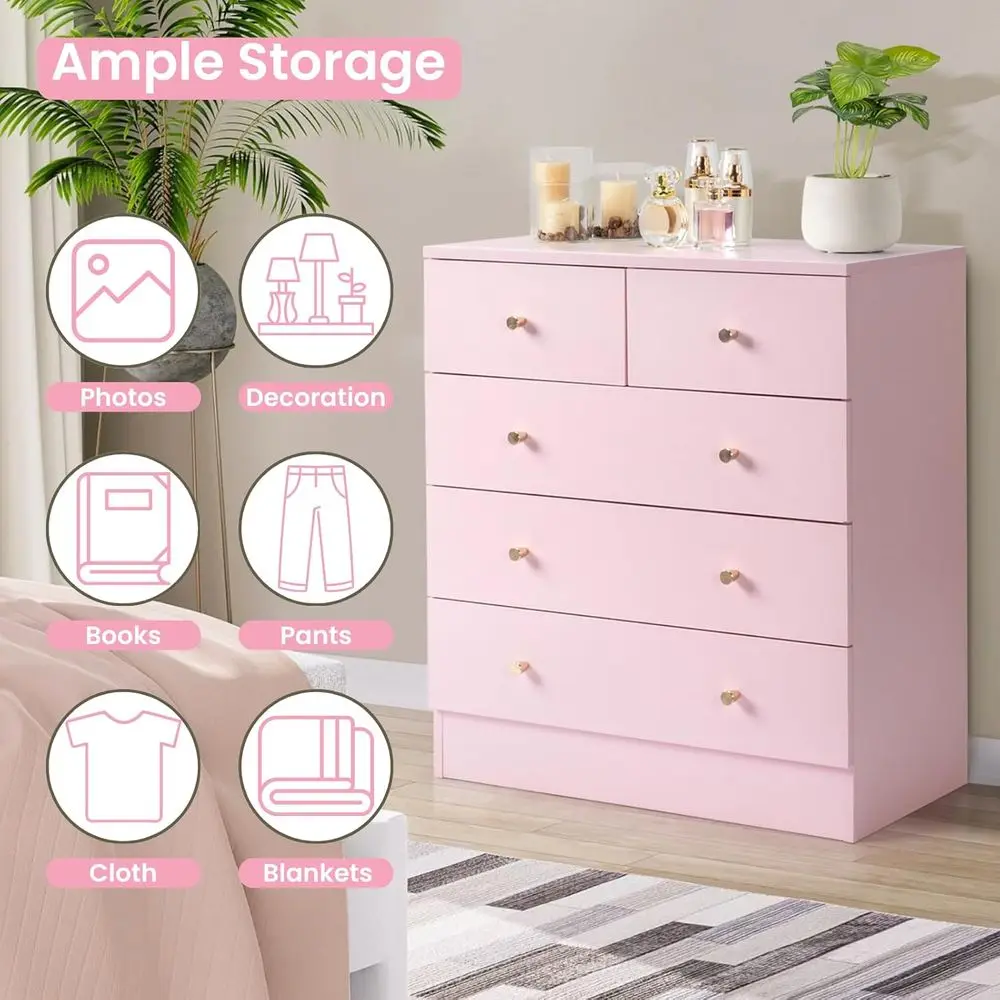 صندوق بمقبض باللون الذهبي الوردي لغرفة نوم البنات، مناسب لمساحات المعيشة والمكاتب