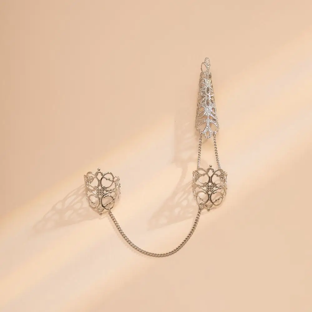 فاسق القوطية شرابات مثلث تاج حفلة الفضة الذهب النساء مجوهرات البنصر فنجر سوار سلسلة حلقات غطاء الأظافر #3