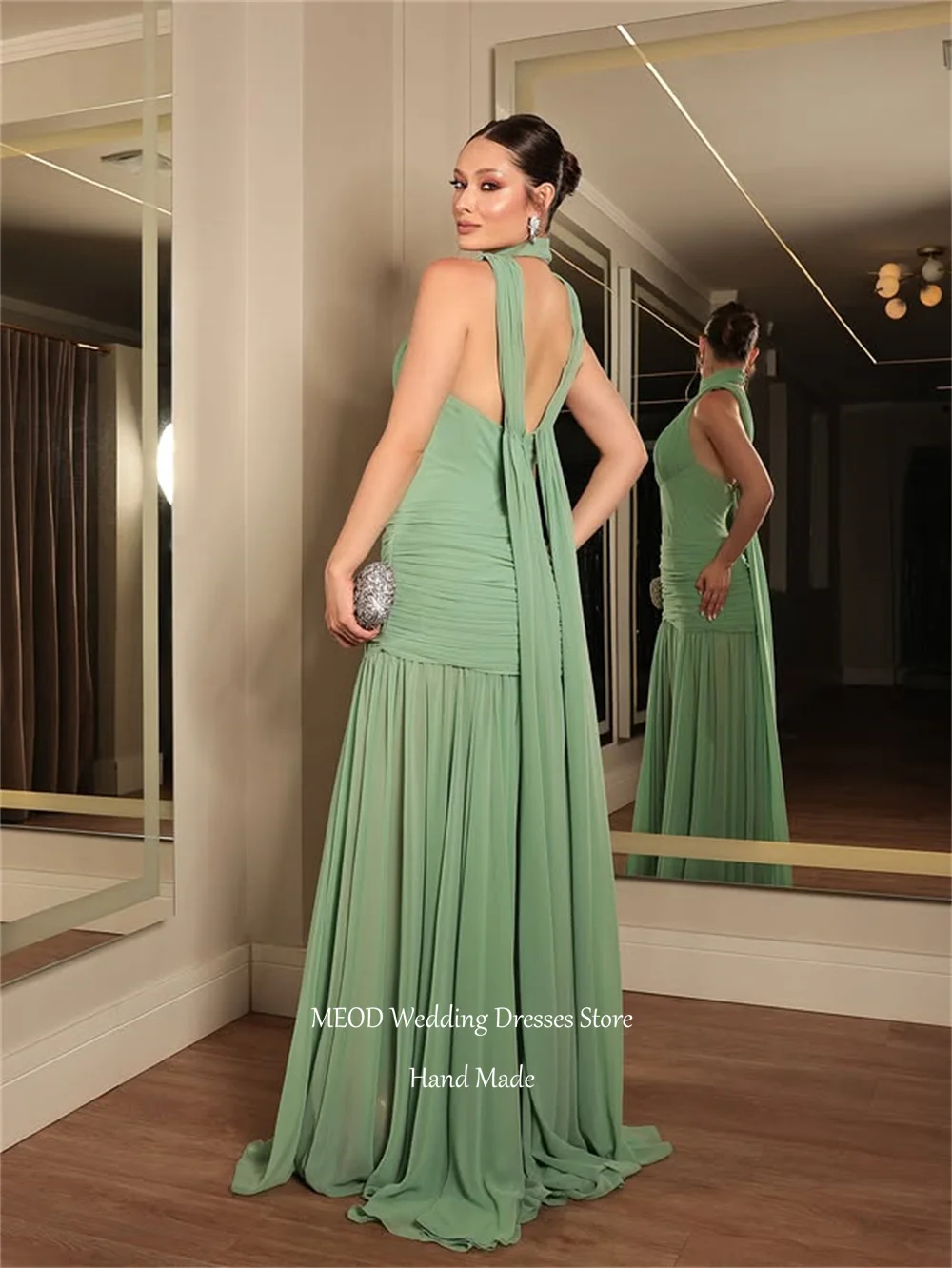 MEOD Chiffon Backless Vestidos Feminino Elegante A Line Halter Birthday Dress Women Sleeveless свадебное платье Customized
