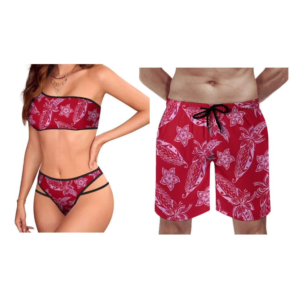 

Polynesian Customizable Women Bikini Men Swim Shorts Plumeria Print Hawaii Style 2025 New Yearround Beach Set
