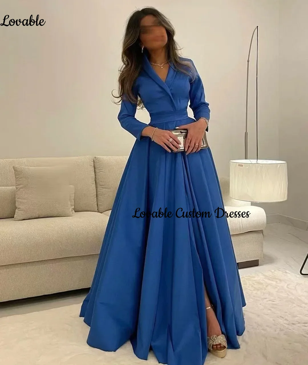 

Customized Birthday Dresses Luxury V-Neck A-Line Dresses For Special Events Floor-Length Zipper Up Ruffle Long Sleeves Vestidos