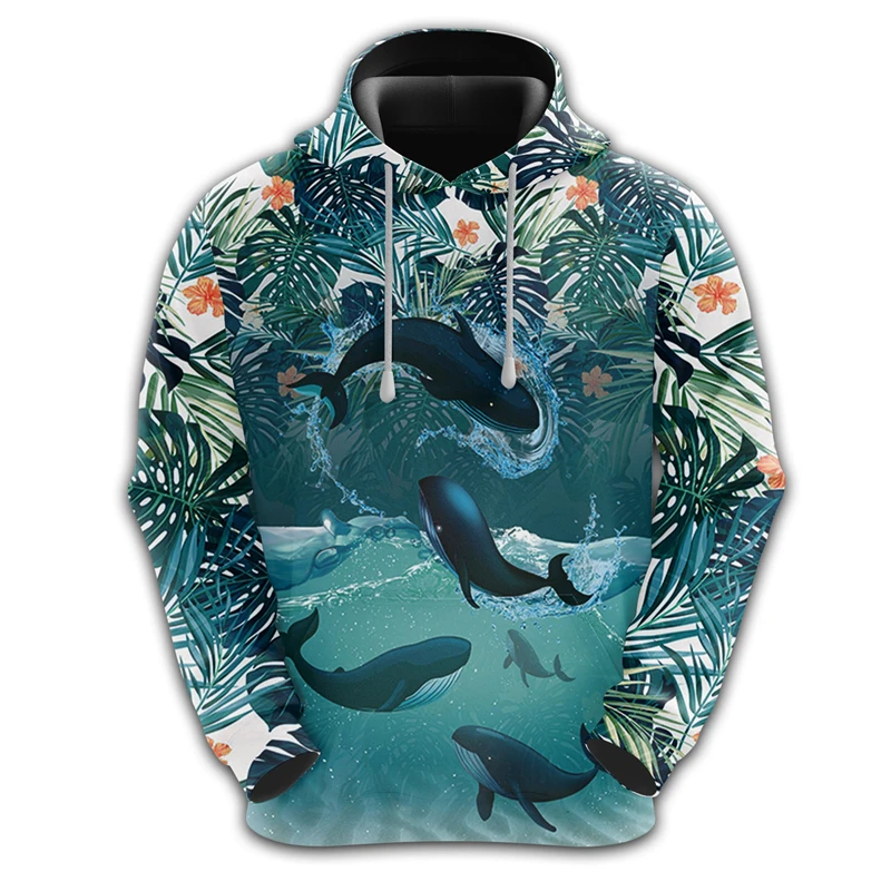 3D Printed Animals Sea Fish Hoodie Children Cute Whale Sweatshirts Boy Girl Hip Hop Sweatshirts Kids Coats Ocean Blue Hoody Tops