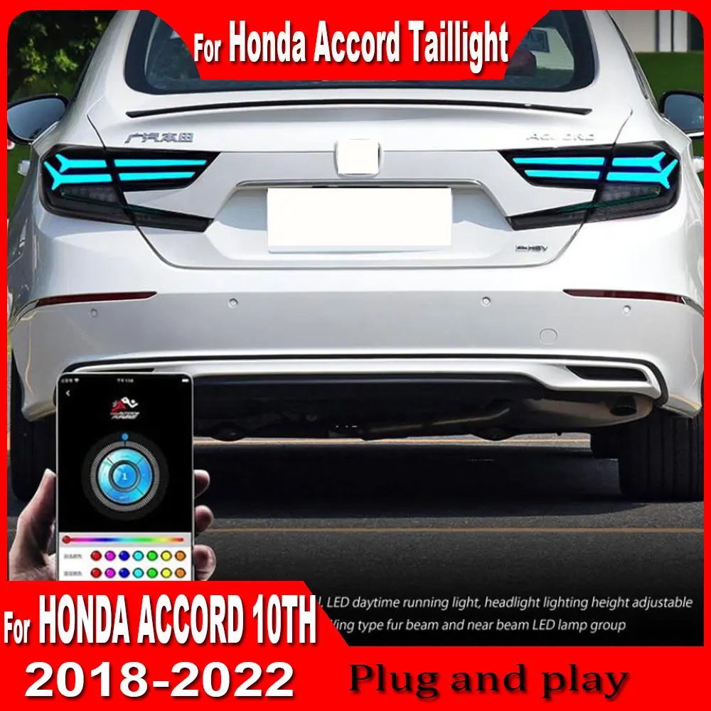 

Светодиодный задний фонарь автомобиля для Honda Accord 10th RGB 2018-2022, обновление, модифицированный для нового динамического указателя поворота, автомобильный светодиодный задний фонарь в сборе