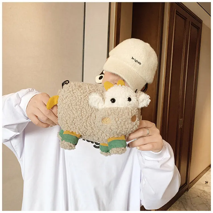 Cute Cartoon Kids Crossbody Bags Winter Plush Princess Girl Messenger Bags Travel Mini Lamb Fleece Shoulder Bags Photo Props 1