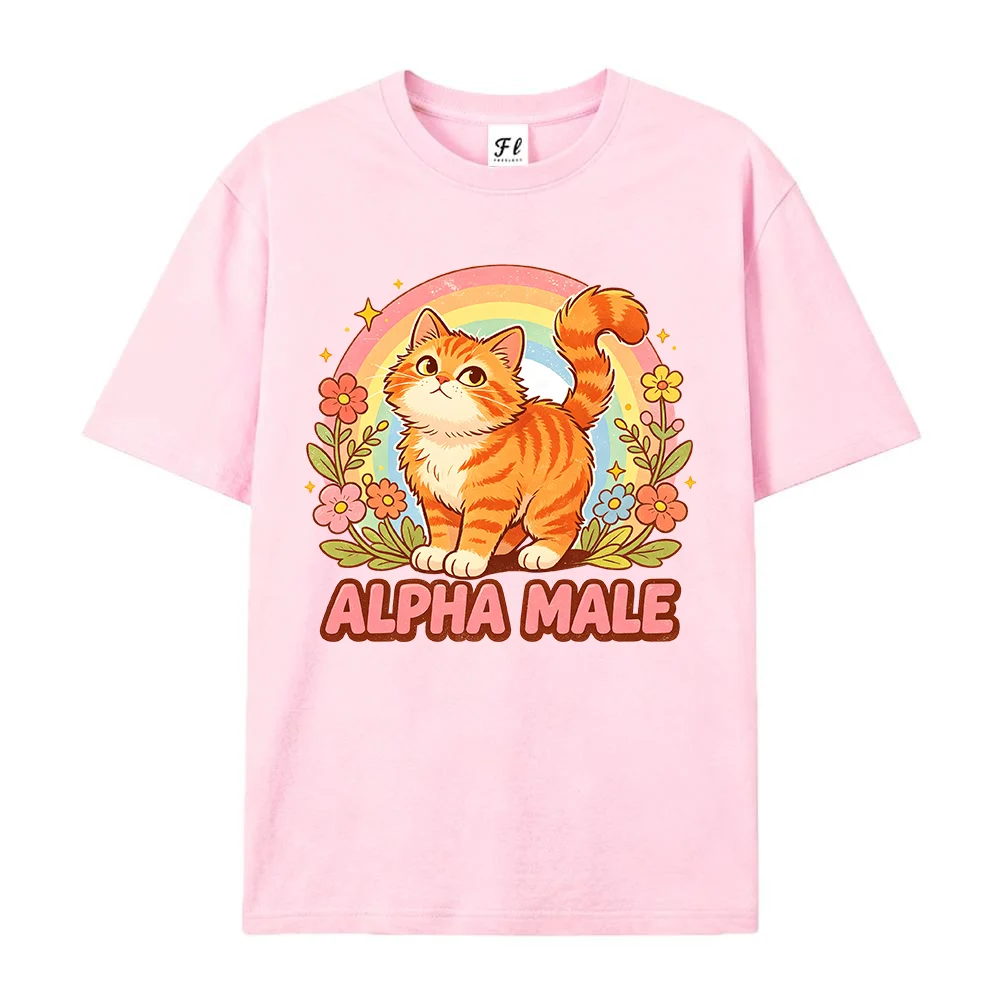 Women Cute Cat ALPHA Graphic T Shirt Oversized Short Sleeve Cotton Summer Funny Pink Harajuku Streetwear Tops