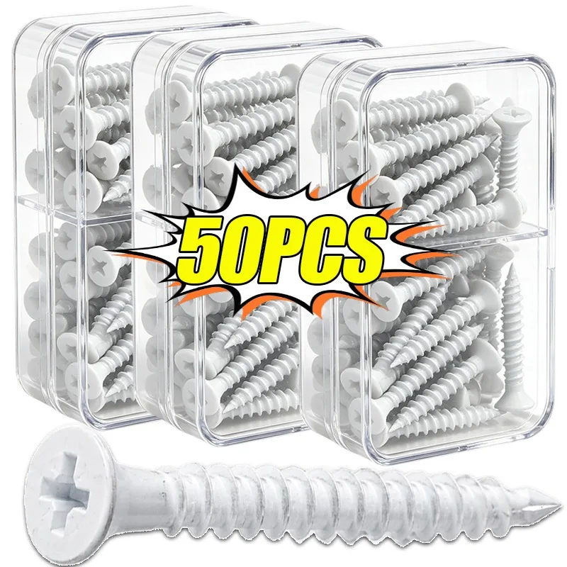 50pcs Self-tapping Screw Phillips Flat Head Thread Countersunk Screws Woodworking Furniture Repair Fasteners Brick Cement Screws