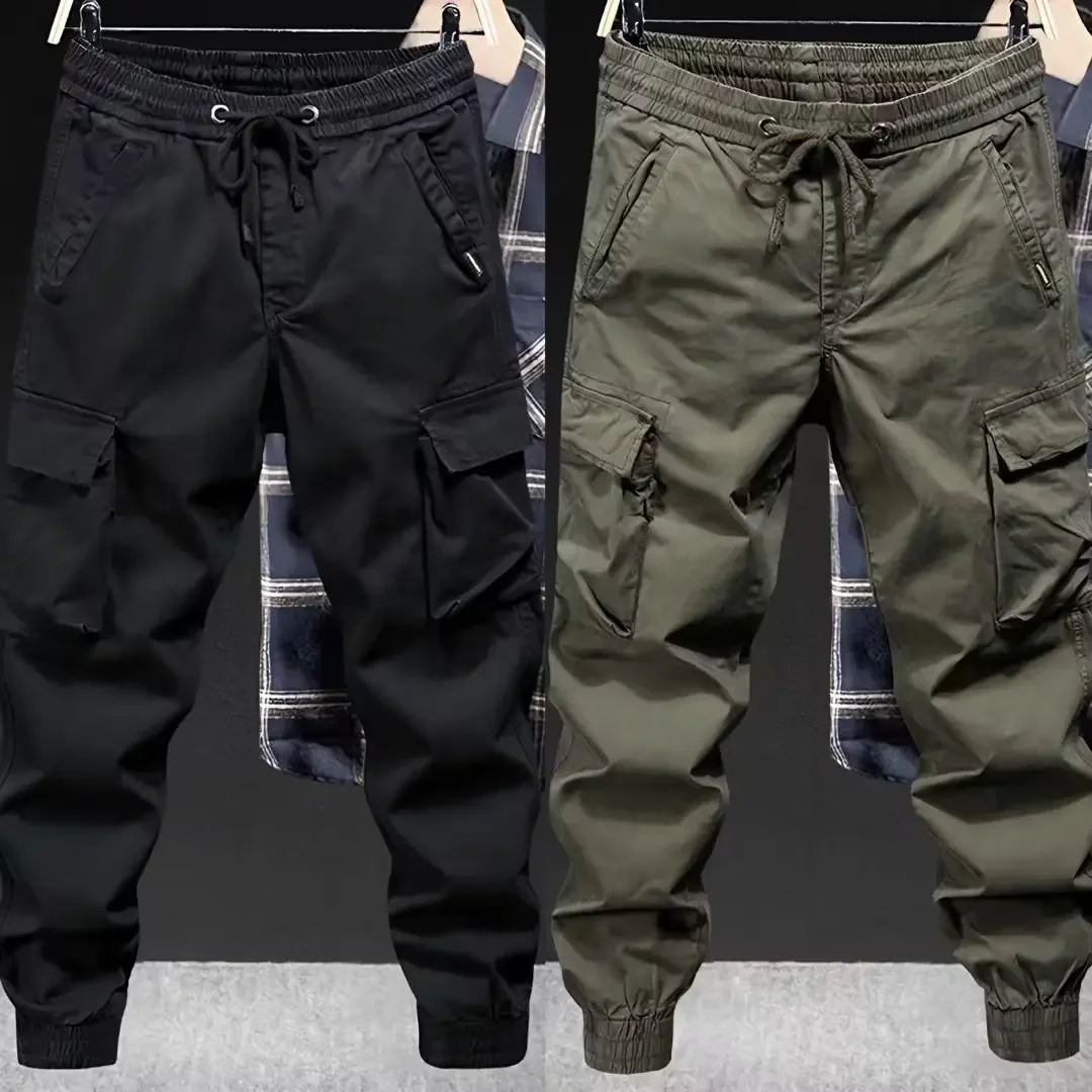 Trendy Brand Casual Cargo Pants Men's Loose Fit Solid Color Cargo Pants American Style Casual For Spring Autumn