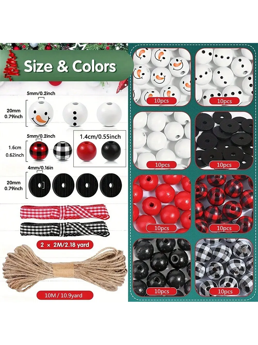 1 Set/bag Christmas Snowman Combo Pack Wooden Beads Ribbon Set DIY Wreath Party Home Xmas Tree Decoration Beading Material