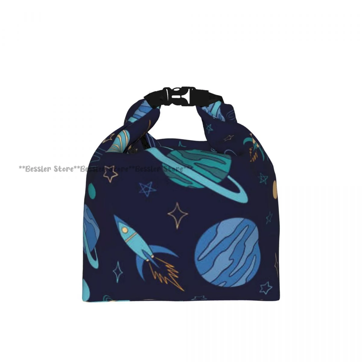 Roll-Top Insulated Lunch Bag Spaceships And Planets Pattern Thermal Bento Box Bag Portable Cooler Bag for Picnic