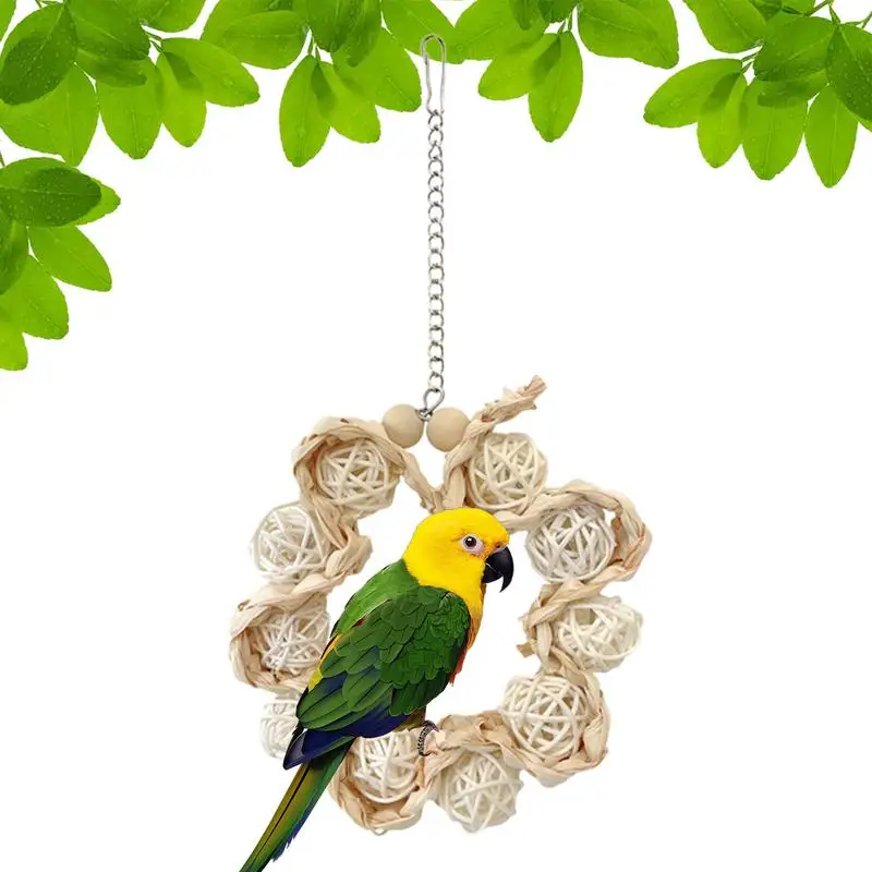 Parakeet Toys Swing Parakeet Toy Bird Foraging Conure Toy Ball Sepak Takraw Hangable Natural For Parrot Bird Budgie Conure