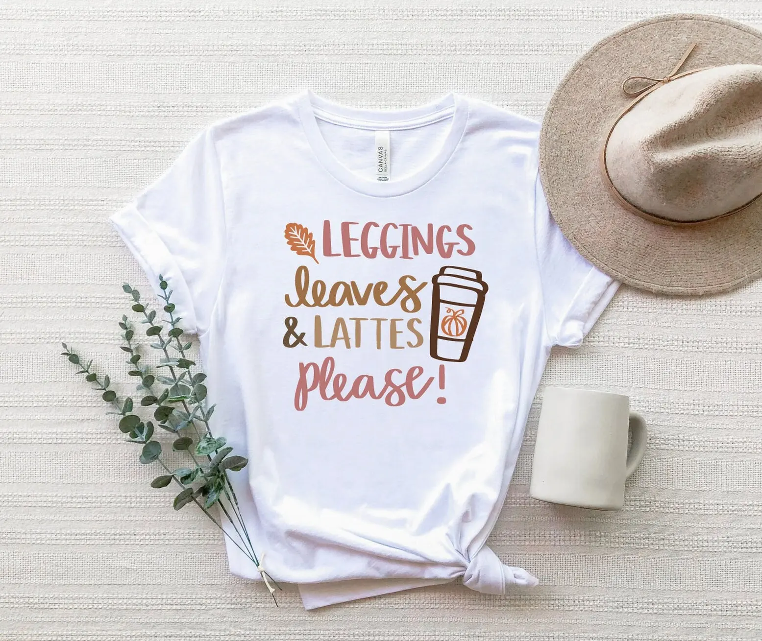 Leggings Leaves And Lattes Please T Shirt Funny Thanksgiving Cute Fall Clothing Women