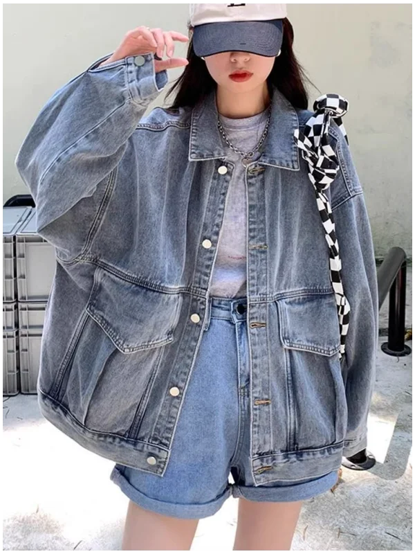 

Large Size 300 Pou Retro Hong Kong Sle Chic Jaet Men's Women's Spring Autumn Loose BF Workwear Denim Jaet