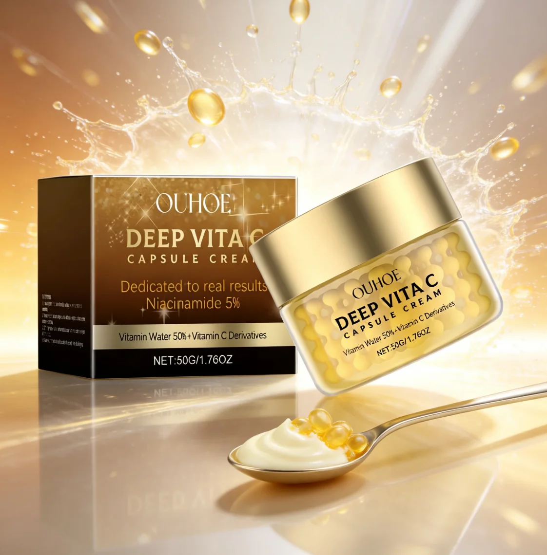 OUHOE Deep Vita C Capsule Cream - with Niacinamide 5%, Vitamin Water 50% & Vitamin C Derivatives, Daily Hydrating Face Cream,